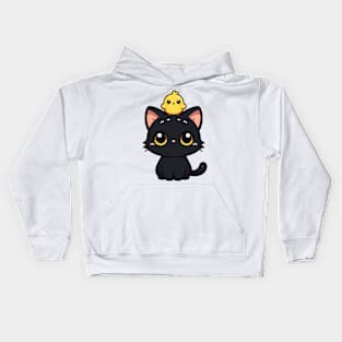 Cute Black Cat And Yellow Bird Kids Hoodie